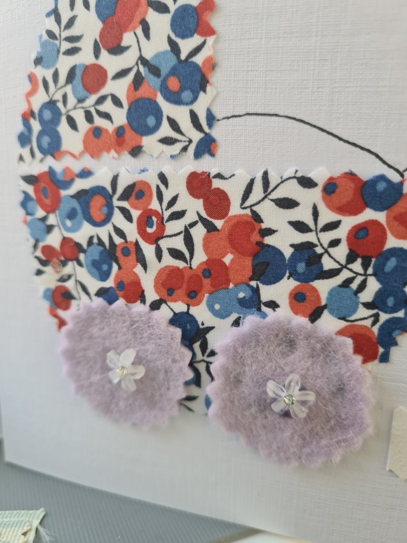 Handmade New Baby Card with Fabric Appliqué Pram Design