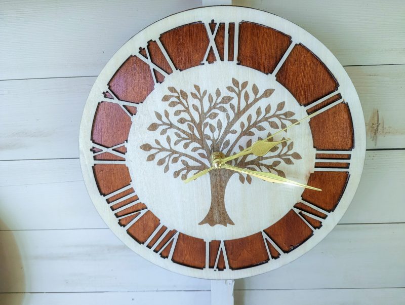 Tree of Life Clock, made up of two layers of wood