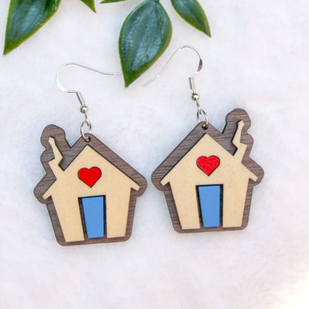 'Home is where the heart is' wooden earrings