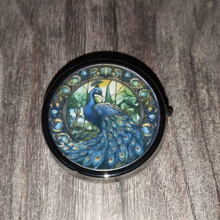peacock pill tin