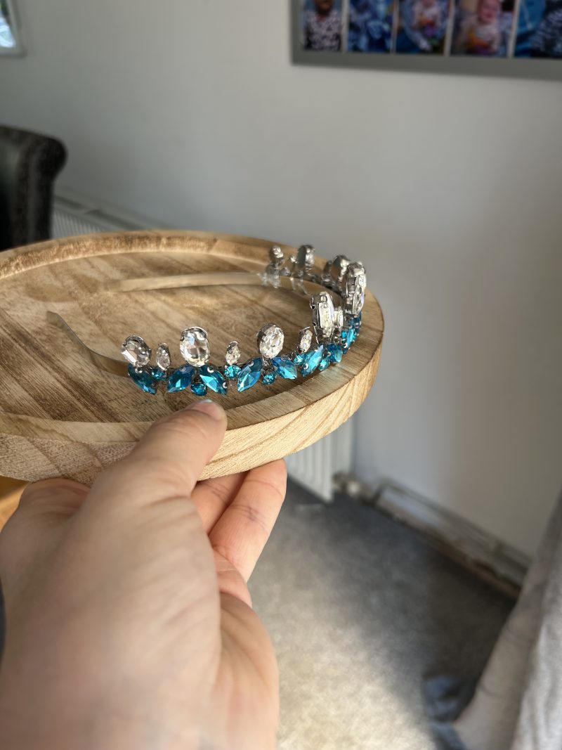Handmade blue beaded tiara
