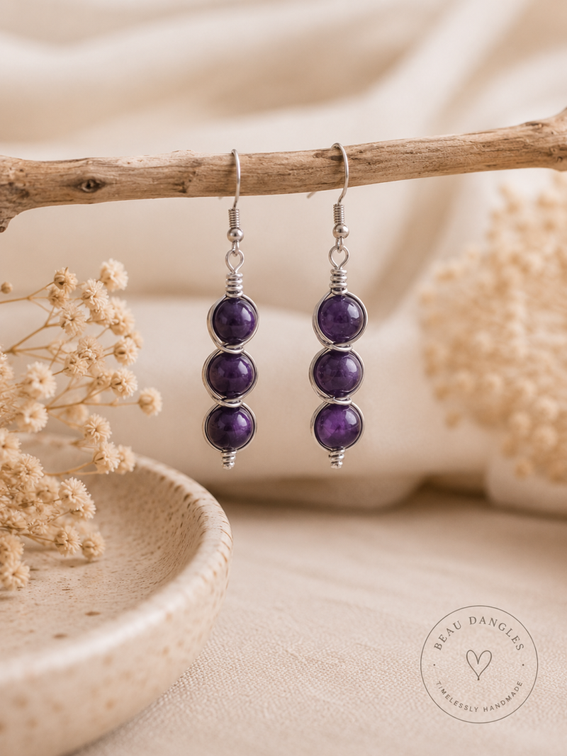 Amethyst Triple Drop Earrings