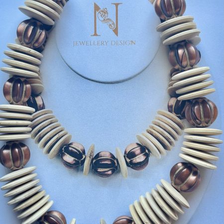 Natural Wood & Bronze Statement Necklace