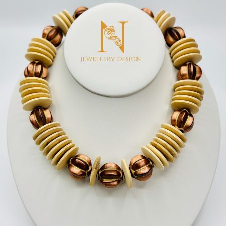 Natural Wood & Bronze Statement Necklace