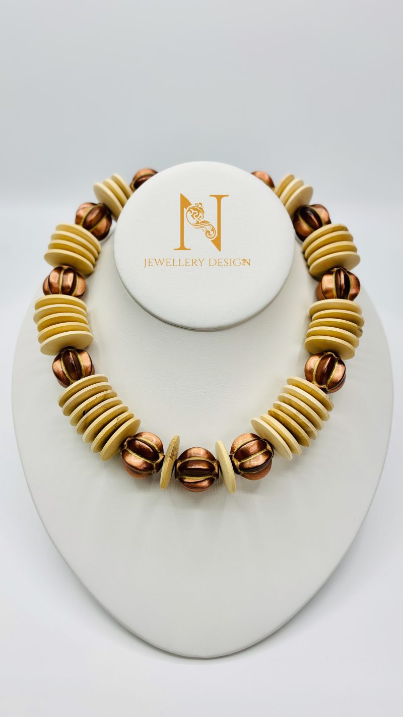 Natural Wood & Bronze Statement Necklace