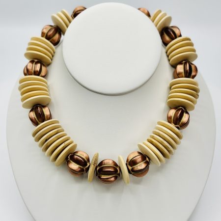 Natural Wood & Bronze Statement Necklace