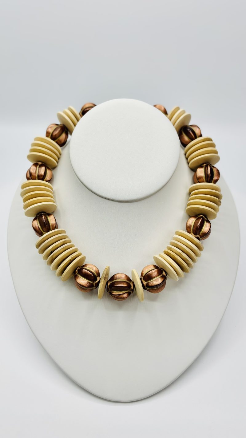 Natural Wood & Bronze Statement Necklace