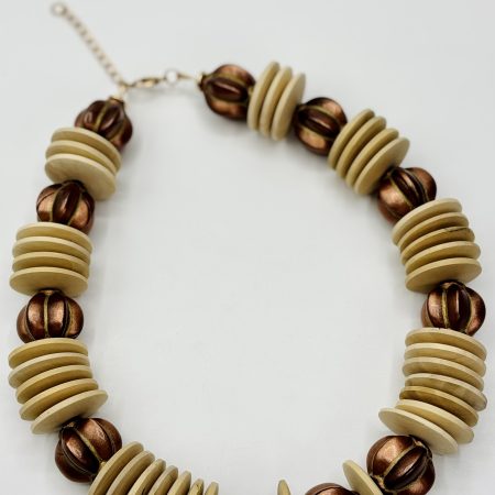 Natural Wood & Bronze Statement Necklace