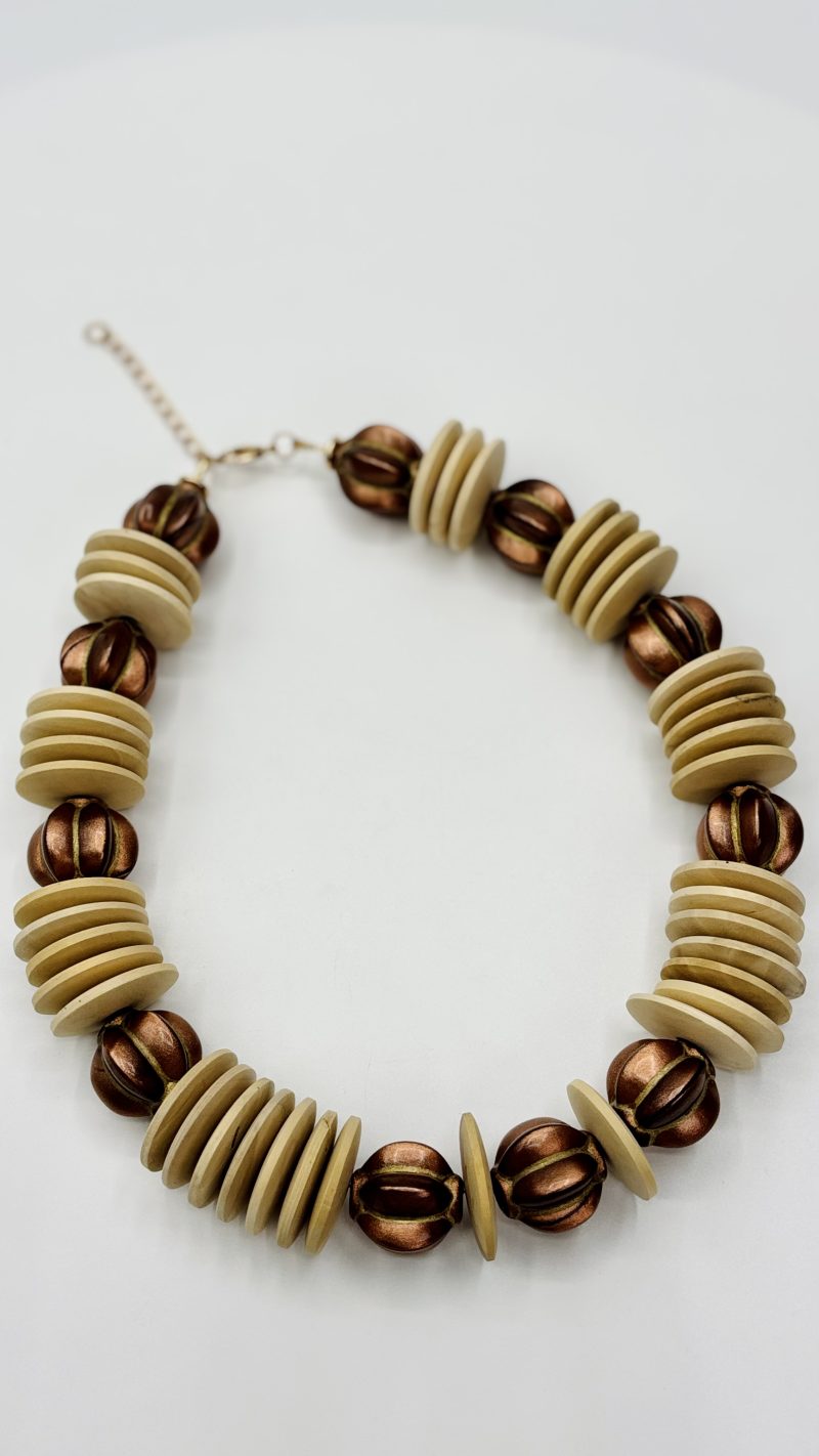 Natural Wood & Bronze Statement Necklace