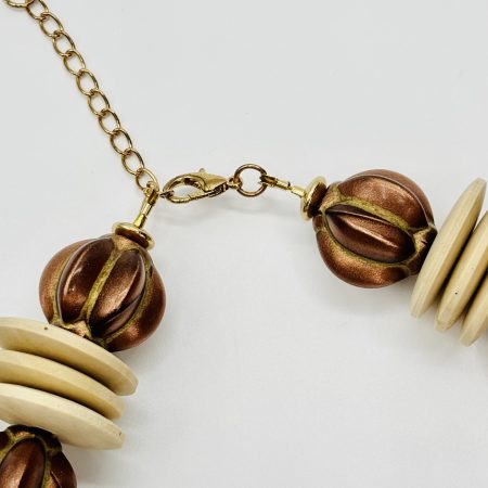 Natural Wood & Bronze Statement Necklace