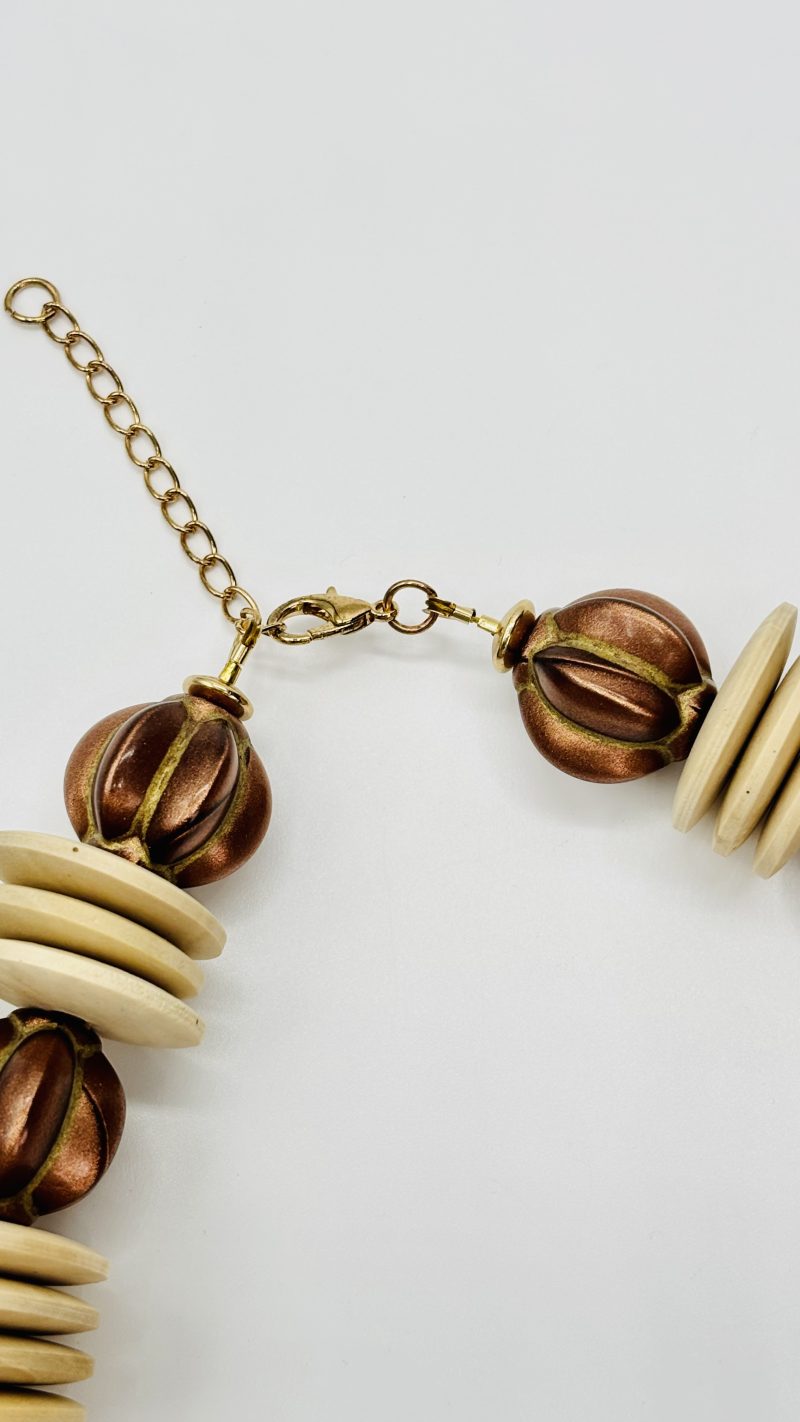 Natural Wood & Bronze Statement Necklace