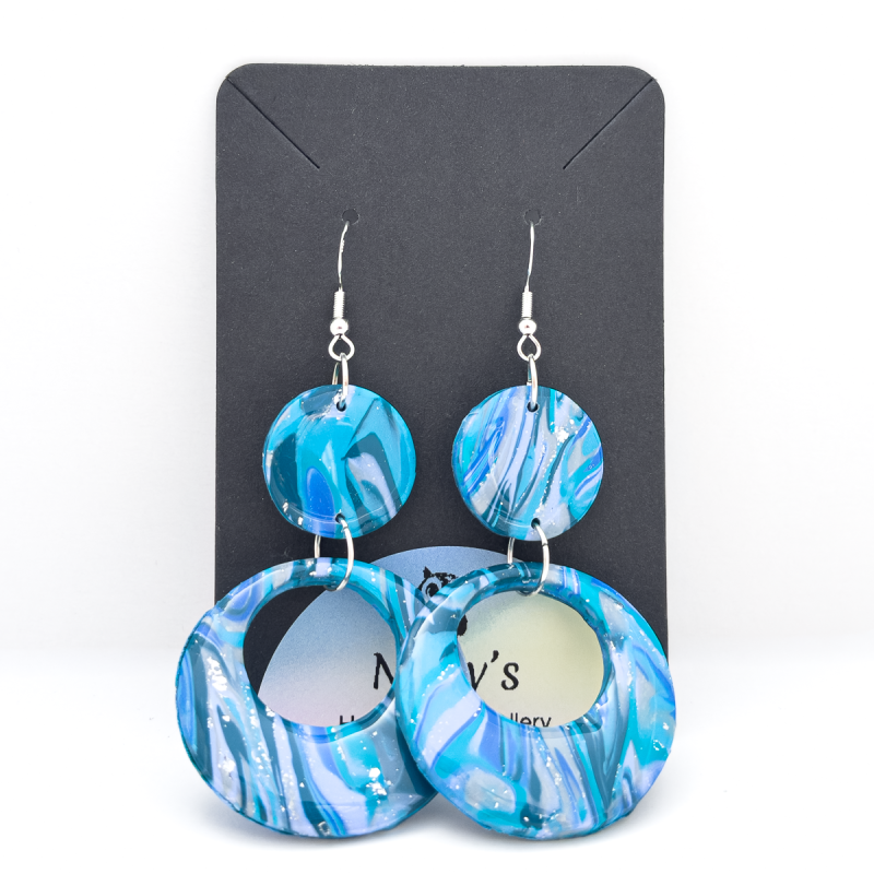 Handcrafted 2 tier blue mix polymer clay drop earrings