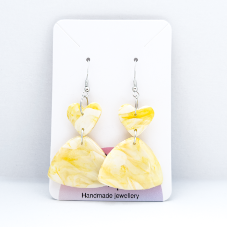Handmade Lemon-Coloured 2 Tier Drop Earrings with Silver plated Hooks