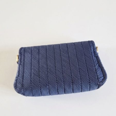 Handmade Royal Blue Crochet Clutch Bag with Floral Brocade Lining