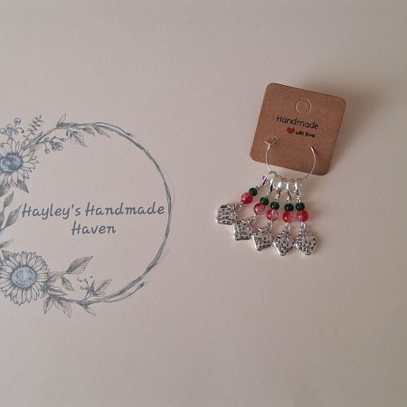 Handmade Strawberry Stitch Markers for Knitting & Crochet. Set of 5