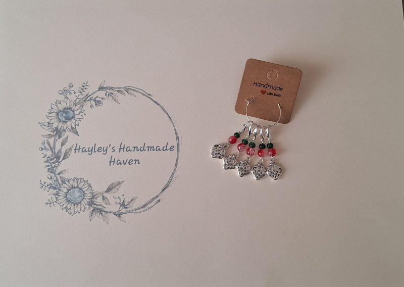 Handmade Strawberry Stitch Markers for Knitting & Crochet. Set of 5
