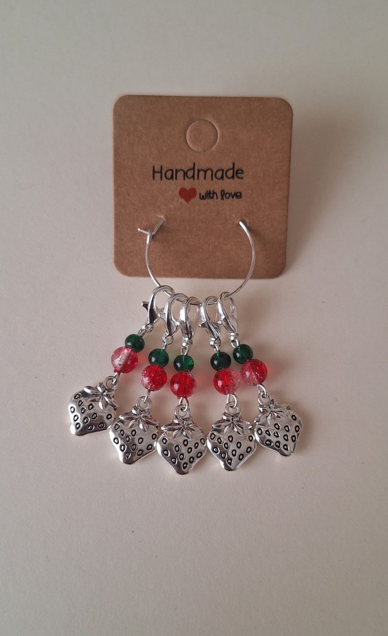 Handmade Strawberry Stitch Markers for Knitting & Crochet. Set of 5