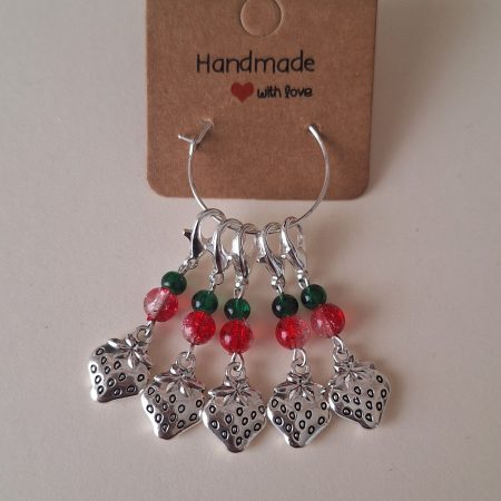 Handmade Strawberry Stitch Markers for Knitting & Crochet. Set of 5
