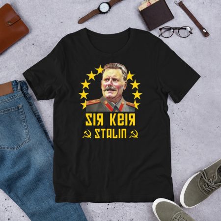 Sir Keir Stalin Political Satire T-Shirt | Black Yellow Graphic 100% Cotton Tee | Made To Order