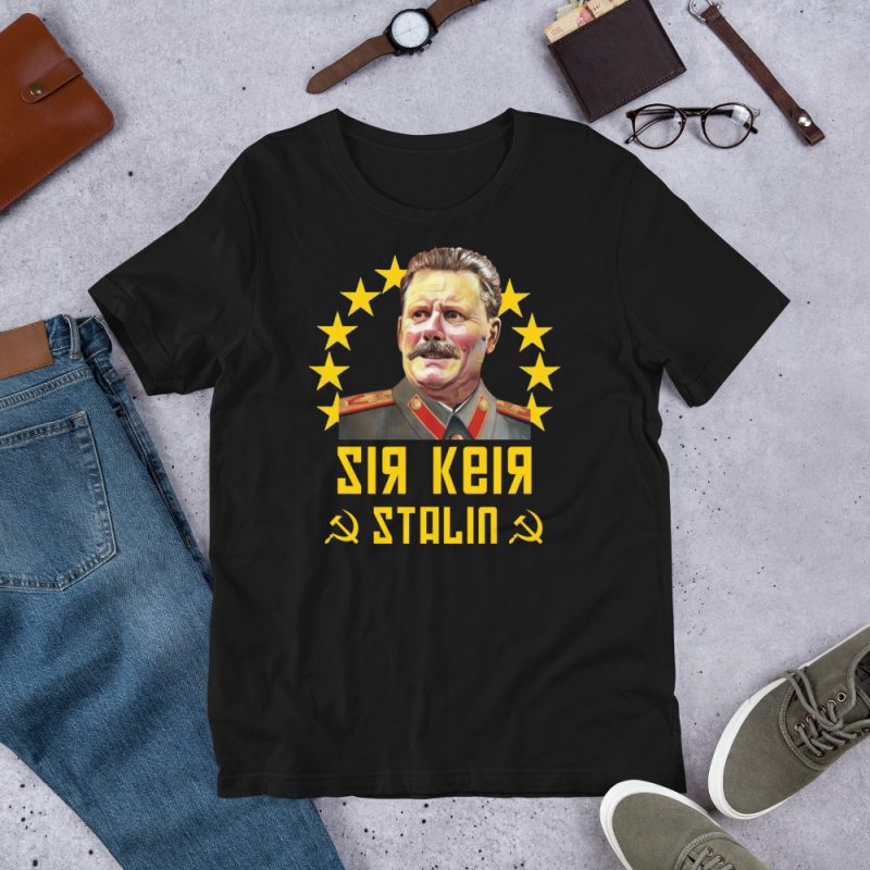 Sir Keir Stalin Political Satire T-Shirt | Black Yellow Graphic 100% Cotton Tee | Made To Order