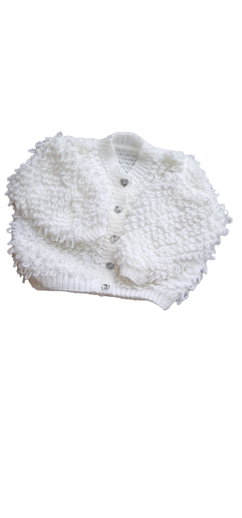 Hand knitted Loopy Cardigan - White