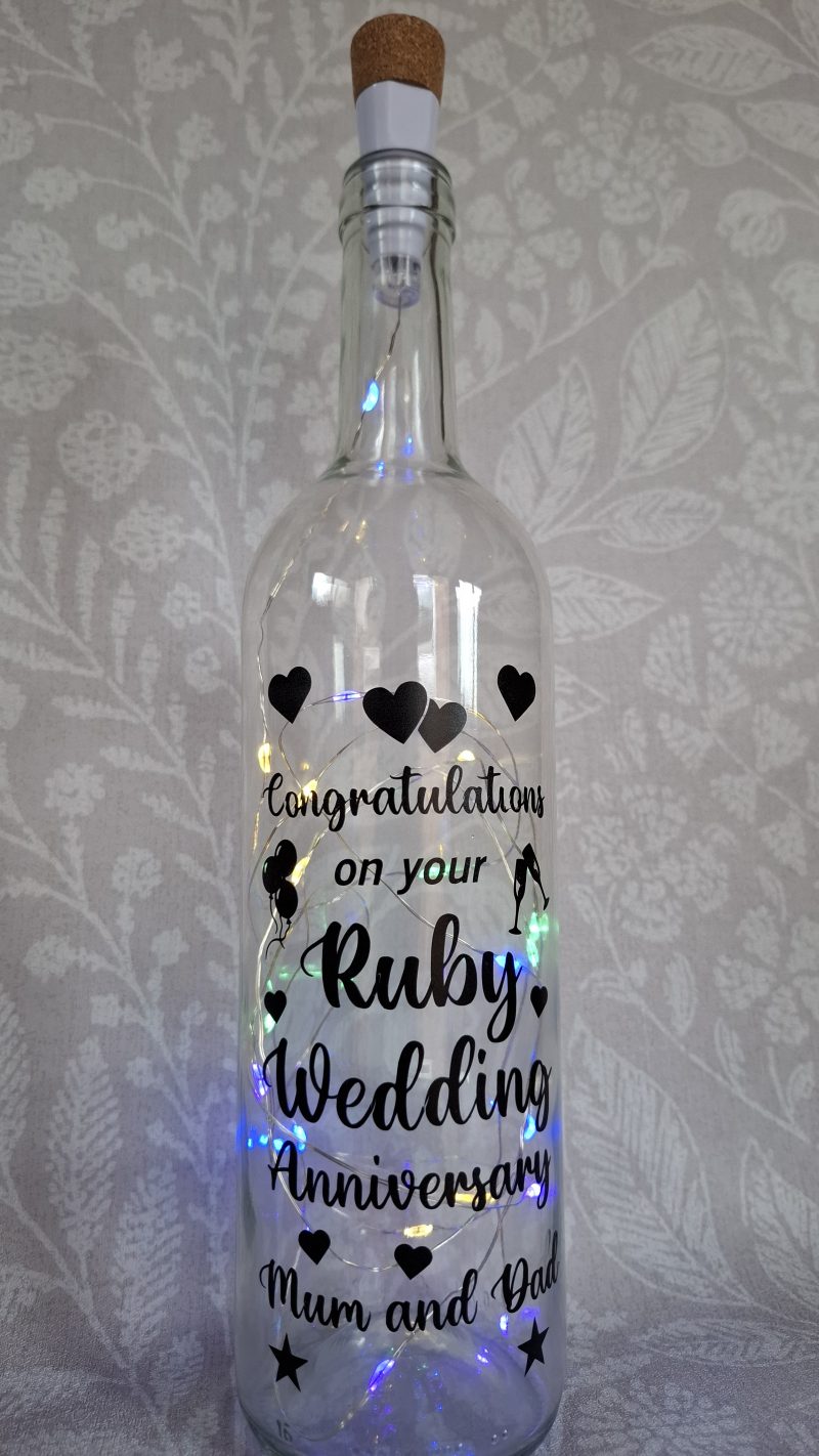 Happy Anniversary, Special Day Customised and Personalised, Mr and Mrs Light up Bottle Gift.