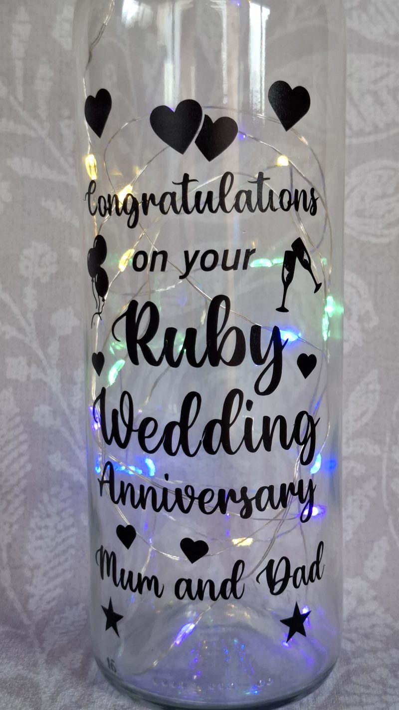 Happy Anniversary, Special Day Customised and Personalised, Mr and Mrs Light up Bottle Gift.