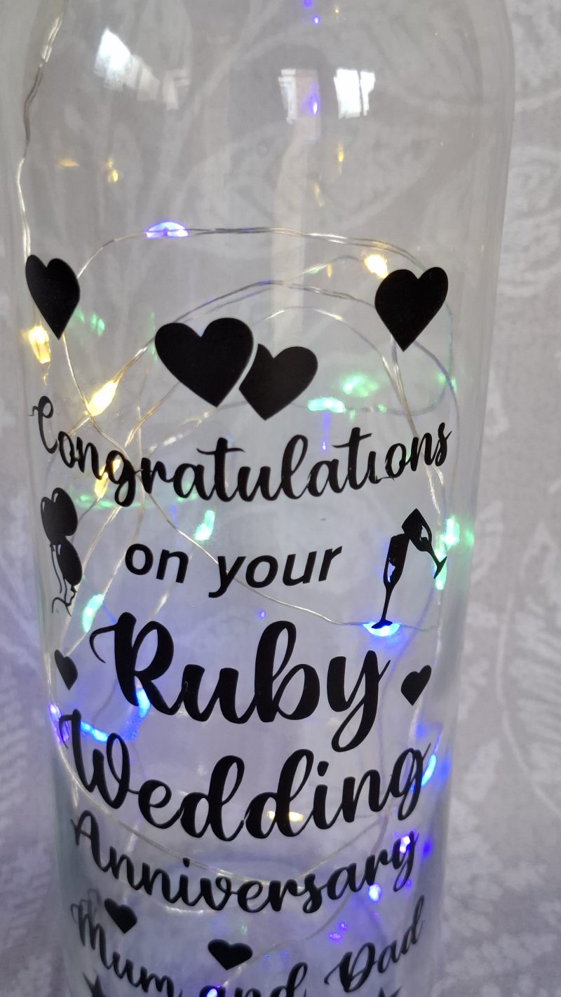 Happy Anniversary, Special Day Customised and Personalised, Mr and Mrs Light up Bottle Gift.
