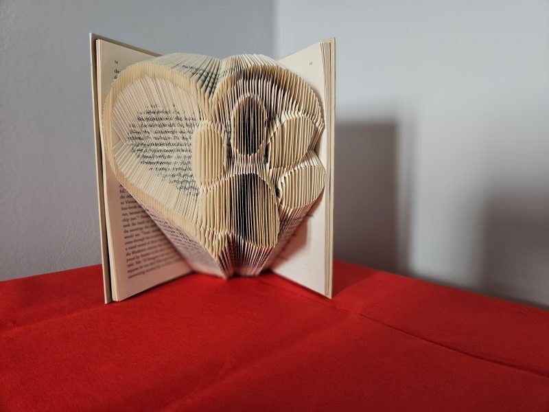 Folded Book Art. Heart and Paw. Recycled Book Gift.