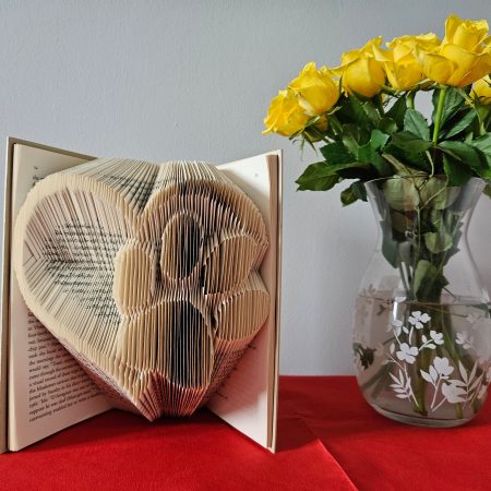 Folded Book Art. Heart and Paw. Recycled Book Gift.