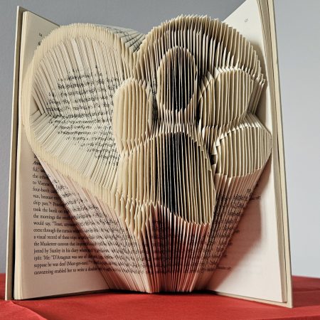 Folded Book Art. Heart and Paw. Recycled Book Gift.