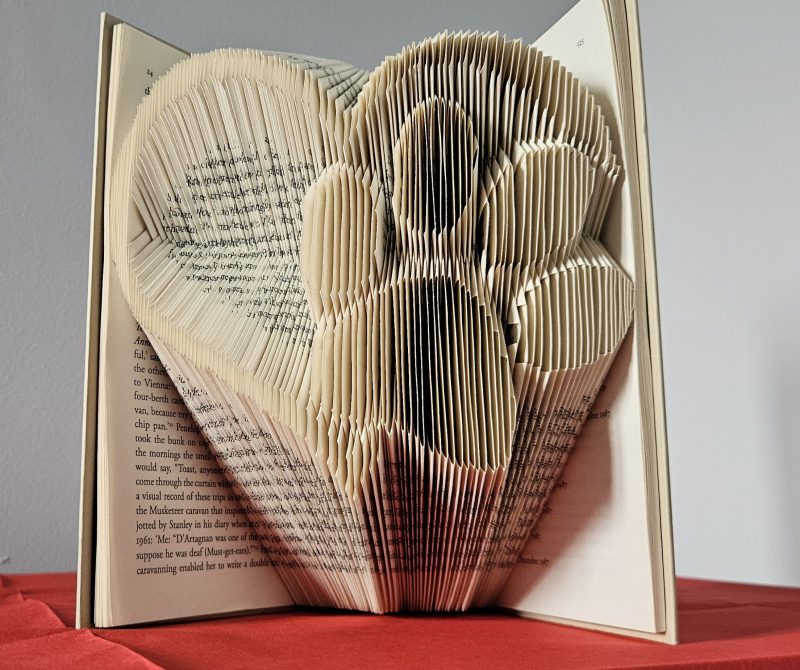Folded Book Art. Heart and Paw. Recycled Book Gift.