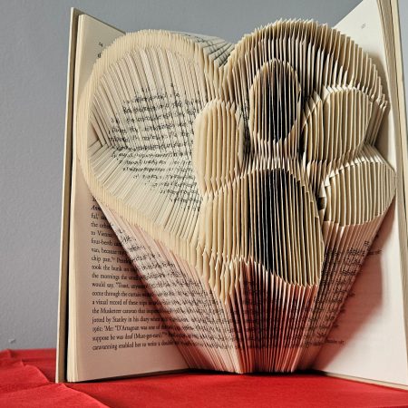 Folded Book Art. Heart and Paw. Recycled Book Gift.