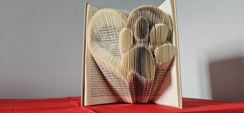 Folded Book Art. Heart and Paw. Recycled Book Gift.