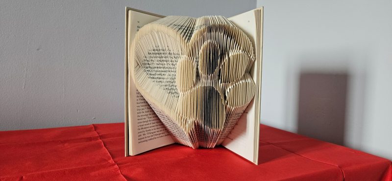 Folded Book Art. Heart and Paw. Recycled Book Gift.