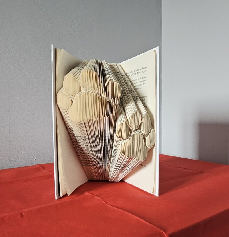 Folded Book Art. Paws. Recycled Book Gift.