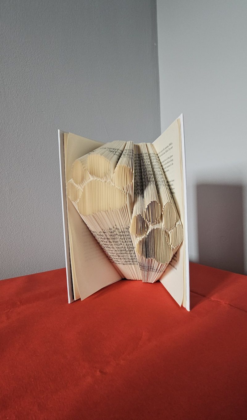 Folded Book Art. Paws. Recycled Book Gift.