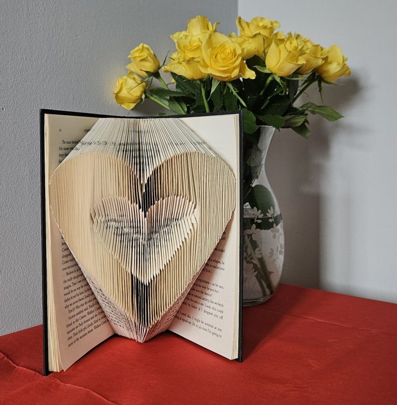 Folded Book Art. Heart. Love. Recycled Book Gift.