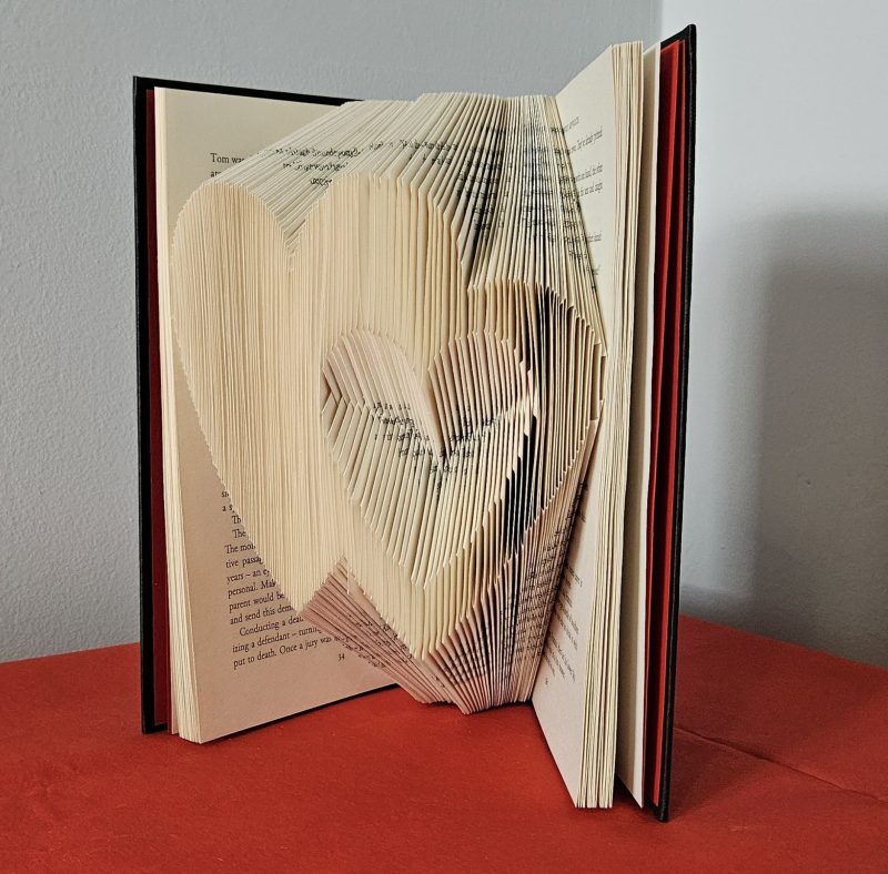 Folded Book Art. Hearts Entwined. Recycled Book Gift.