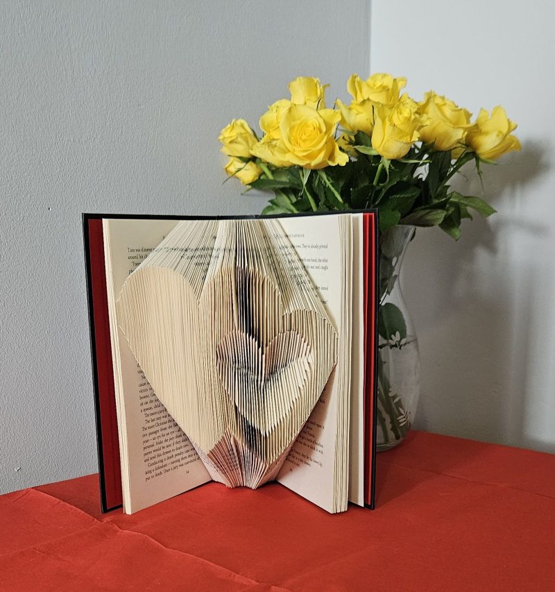 Folded Book Art. Hearts Entwined. Recycled Book Gift.