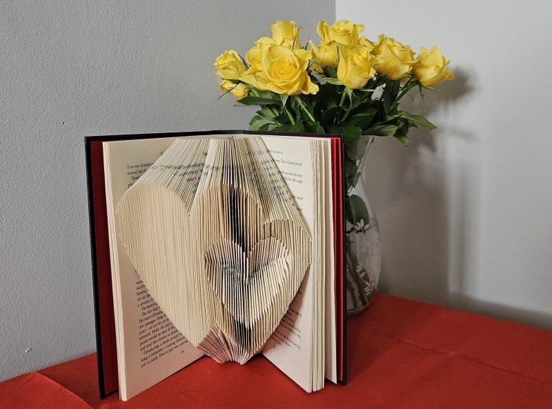 Folded Book Art. Hearts Entwined. Recycled Book Gift.