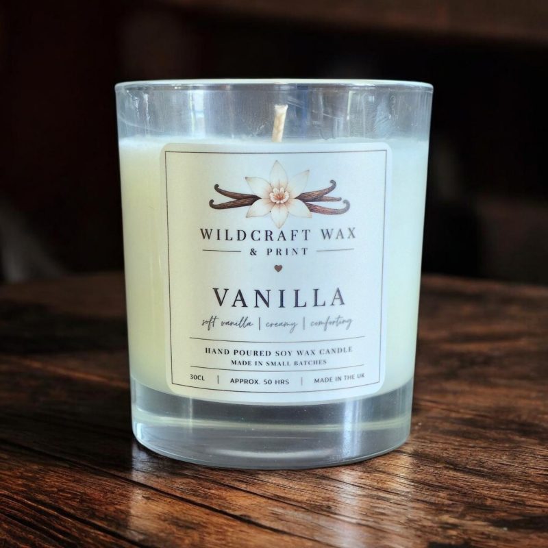 Vanilla Soy Wax Candle 30cl | Handmade Scented Candle | WildCraft Wax & Print