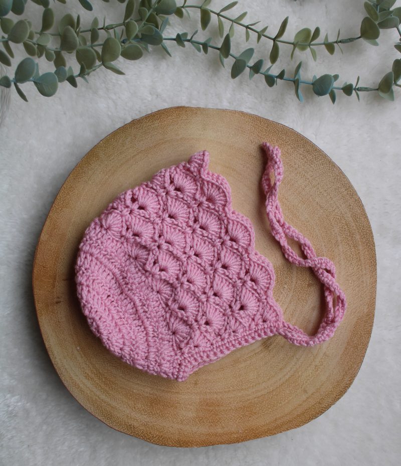 Crochet Pink Bonnet for a Baby Girl - Size 0-3 Months