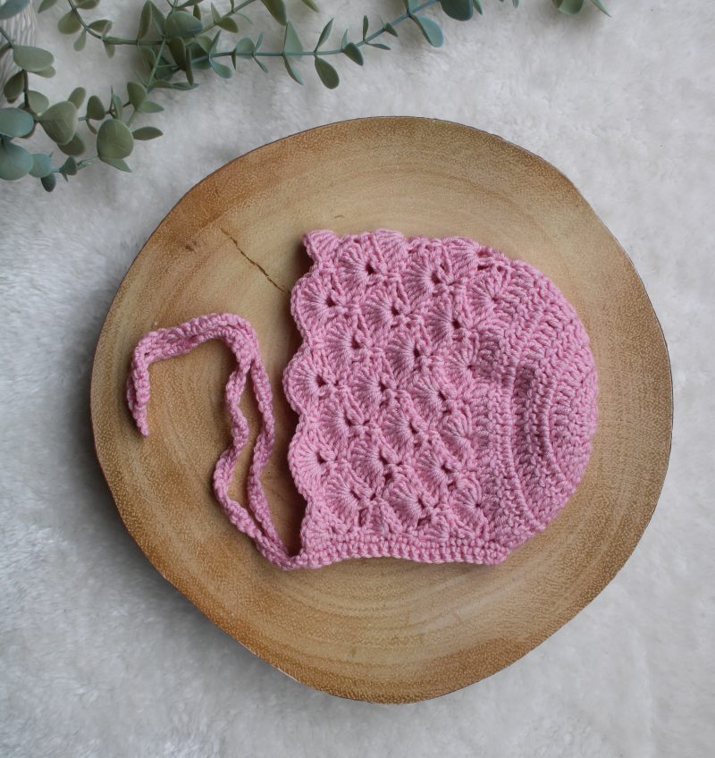 Crochet Pink Bonnet for a Baby Girl - Size 0-3 Months