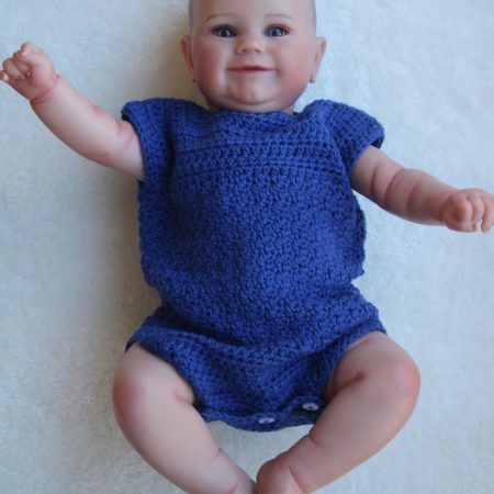 Blue Cotton Crochet Romper for a Baby Boy or a Baby Girl