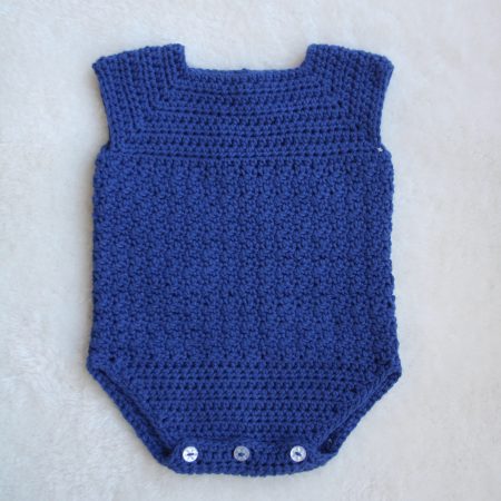 Front View of Crochet Cotton Baby Romper for a Baby Boy