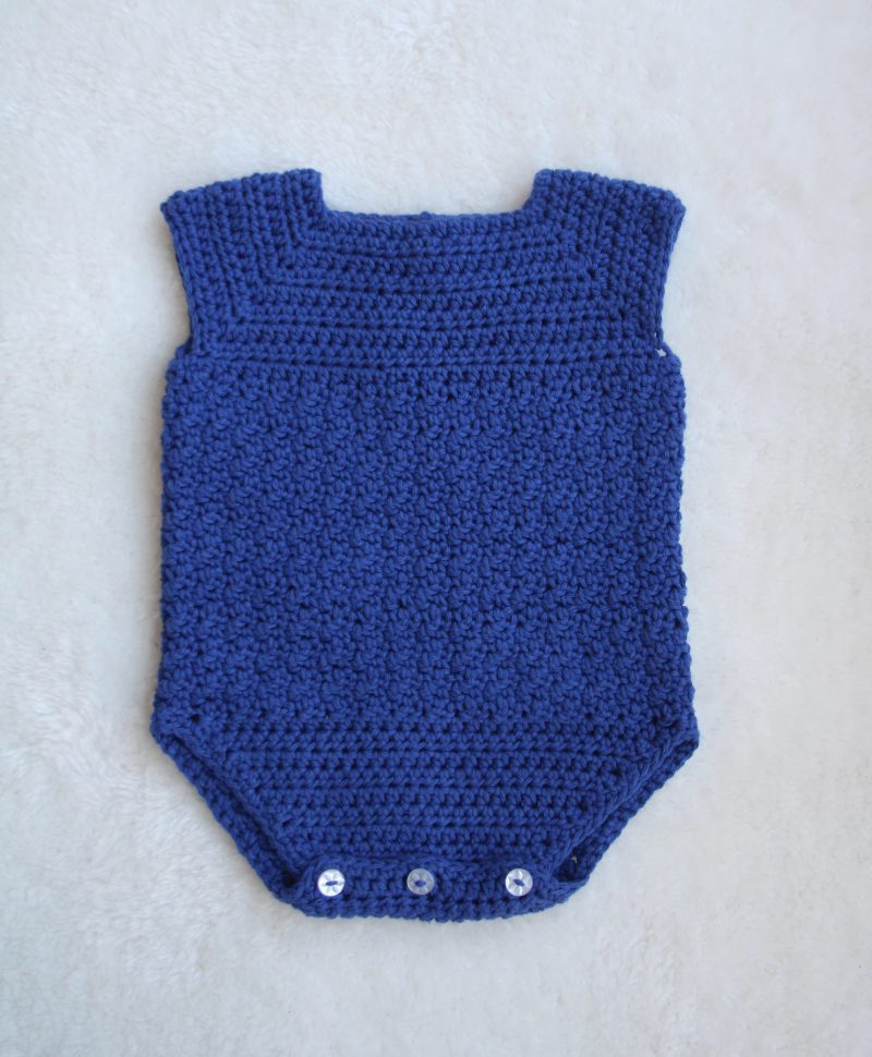 Front View of Crochet Cotton Baby Romper for a Baby Boy