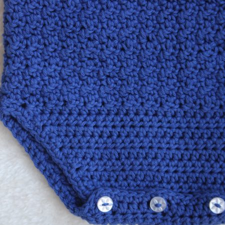 Button Closure at Crotch - Crochet Blue Cotton Baby Romper