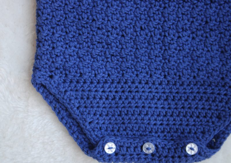Button Closure at Crotch - Crochet Blue Cotton Baby Romper