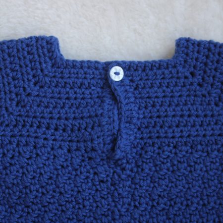 Back View of Button Closure at Neck - Crochet Cotton Baby Romper